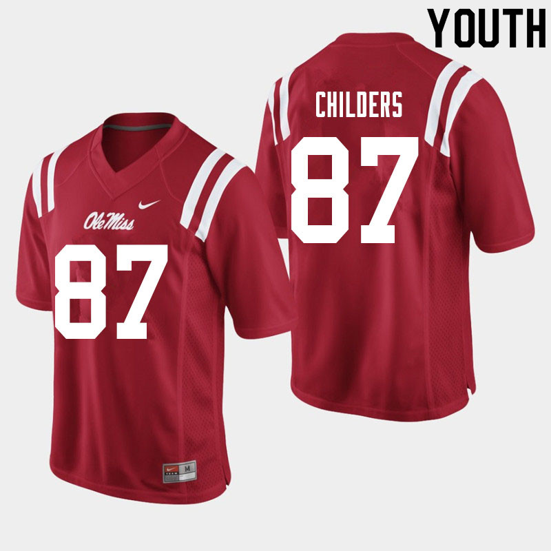 Youth #87 Garrett Childers Ole Miss Rebels College Football Jerseys Sale-Red